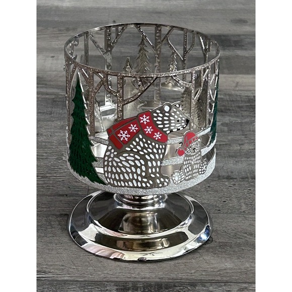 Bath & Body Works Glitter Metal Pedestal 14.5 Oz 3 Wick Candle Holder Christmas - Picture 1 of 9